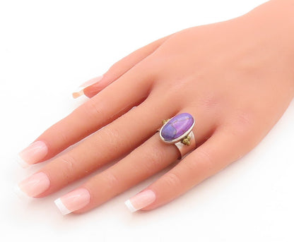 925 Sterling Silver Vintage Ring Oval Cabochon Purple Gemstone  Sz 8  RG31181