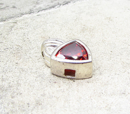 925 Sterling Silver  Faceted Red Garnet Triangular Slider Pendant  PT1578
