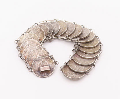 925 Sterling Silver Vintage Bracelet Mexican 20 Cent Chained Linked  BT10366