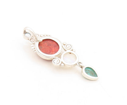 925 Sterling Silver Vintage Pendant Moonstone Turquoise Gemstone CZ   PT23848