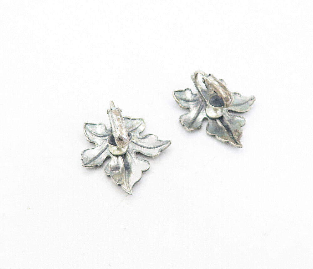 DANECRAFT 925 Sterling Silver  Vintage Floral Leaf Non Pierce Earrings  EG4183
