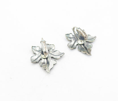 DANECRAFT 925 Sterling Silver  Vintage Floral Leaf Non Pierce Earrings  EG4183