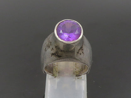 925 Sterling Silver  Vintage Shiny Modernist Amethyst Band Ring Sz 5  RG24132