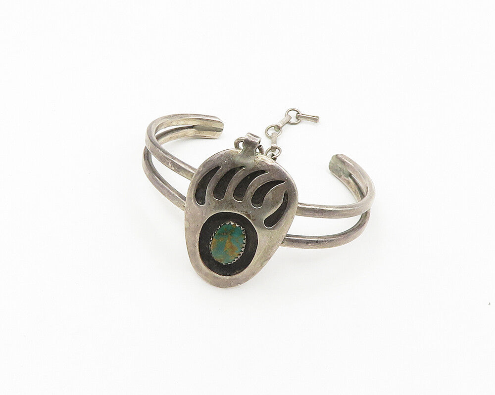 NAVAJO HOPI 925 Sterling Silver Vintage Turquoise Bear Print Bracelet  BT7193