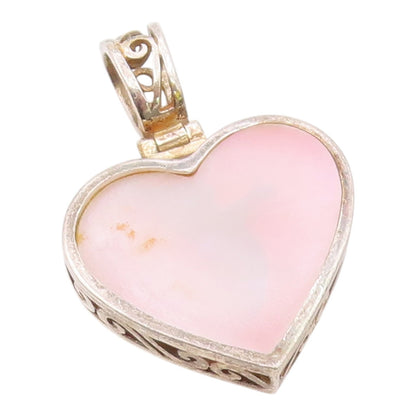 925 Sterling Silver  Vintage Pink Mother Of Pearl Love Heart Pendant  PT16479