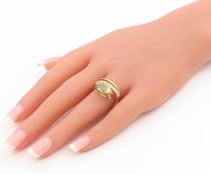 925 Sterling Silver Vintage Ring Gold Plated Peridot & CZ Bypass  Sz 7  RG35913