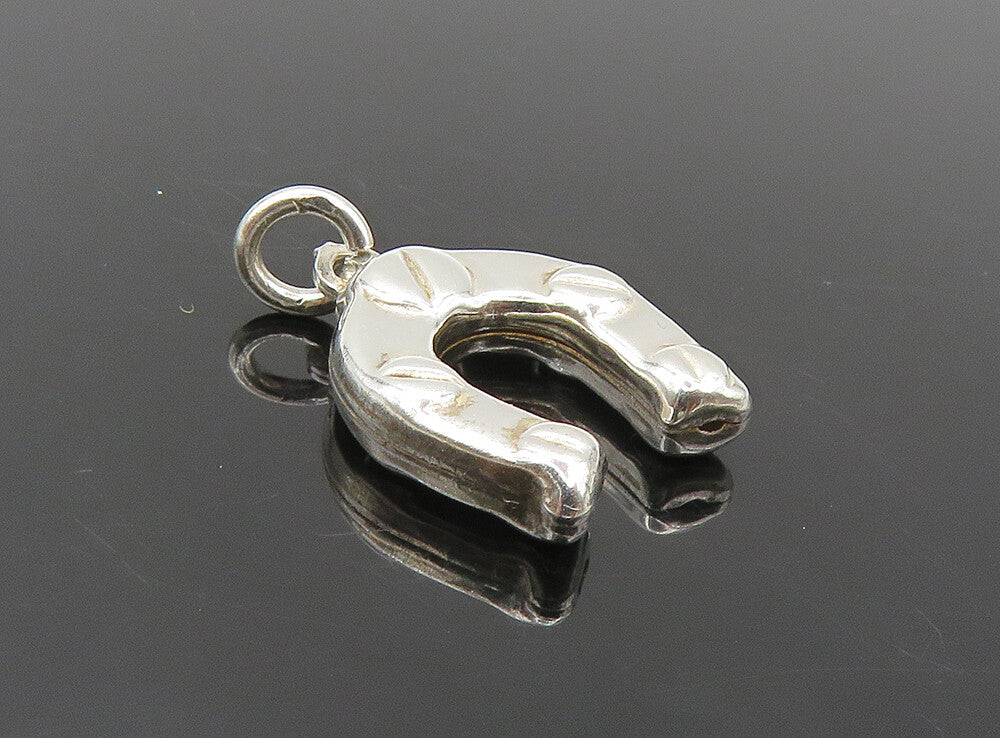 925 Sterling Silver  Vintage Shiny Petite Hollow Horseshoe Drop Pendant PT6836