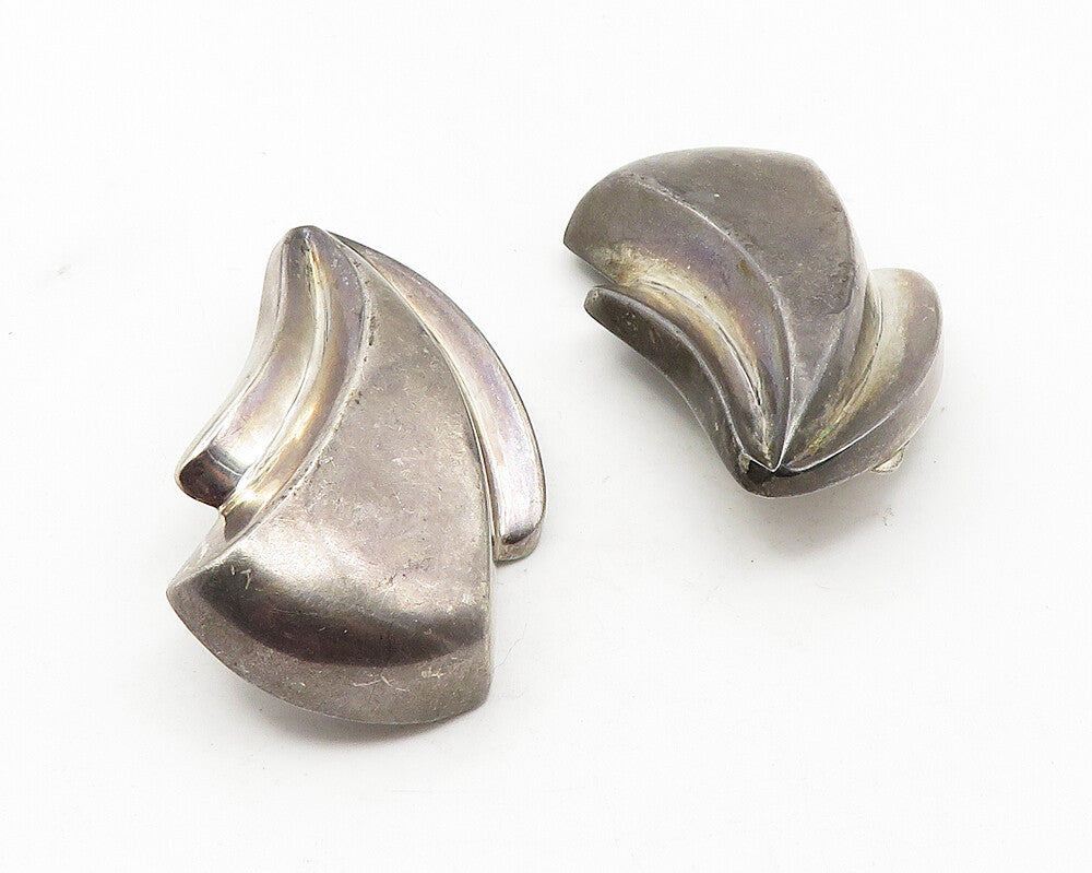 BAYANIHAN 925 Silver  Vintage Dark Tone Modernist Non Pierce Earrings  EG5899