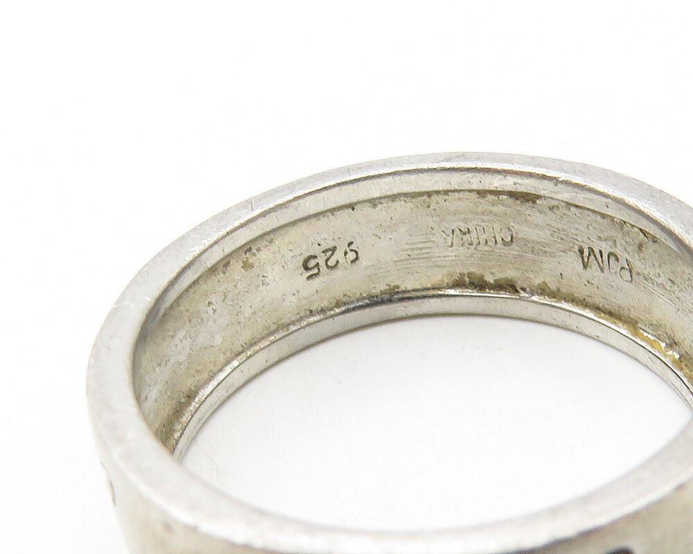PJM 925 Sterling Silver  Vintage Love Heart Etched Band Ring Sz 8  RG11237