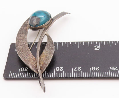 925 Sterling Silver Vintage Brooch Dark Tone Gemstone Floral Design  BP11728
