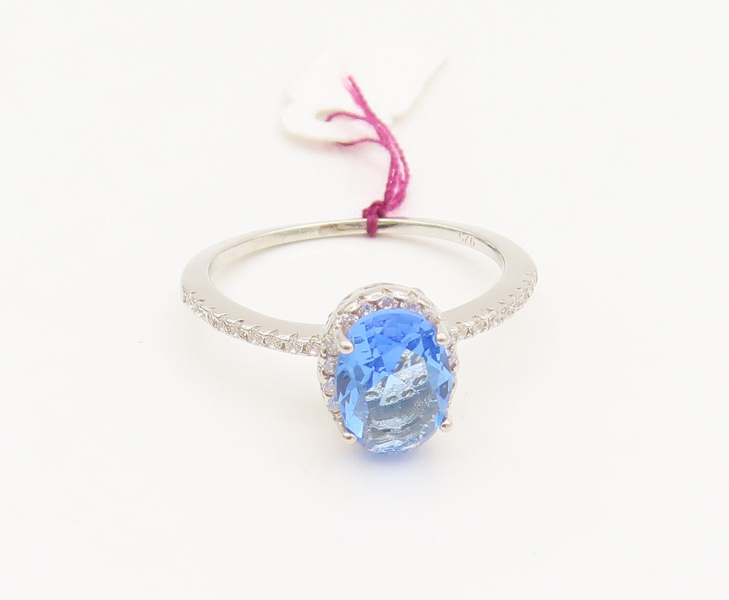 925 Silver  Vintage Oval Tanzanite Sapphire Halo Delicate Ring Sz 7  RG26961