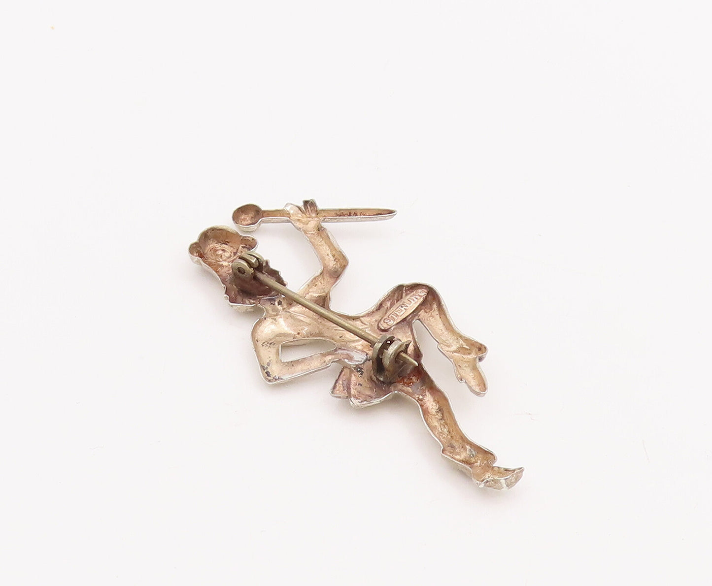 925 Sterling Silver Vintage Brooch Pin Dancing Man With Hat & Stick  BP11100