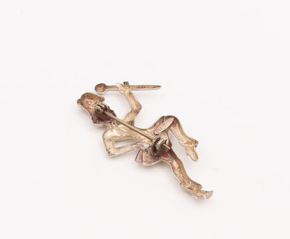925 Sterling Silver Vintage Brooch Pin Dancing Man With Hat & Stick  BP11100