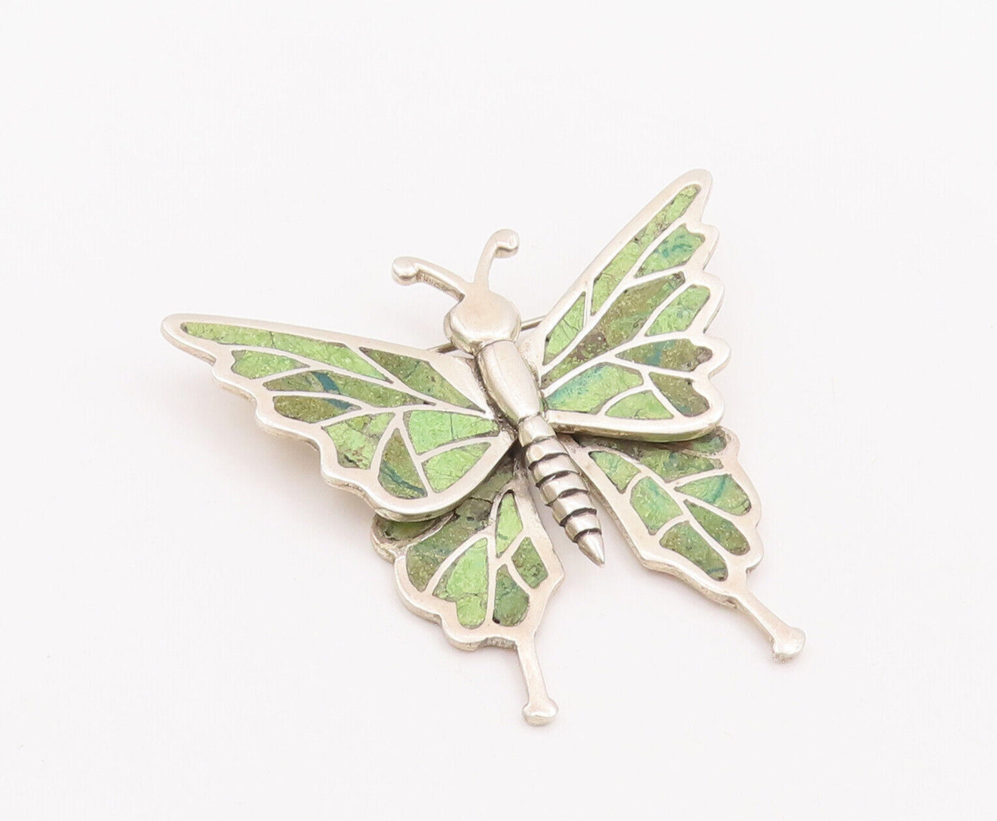 925 Sterling Silver Vintage Brooch Pin Designer Turquoise Butterfly  BP10928
