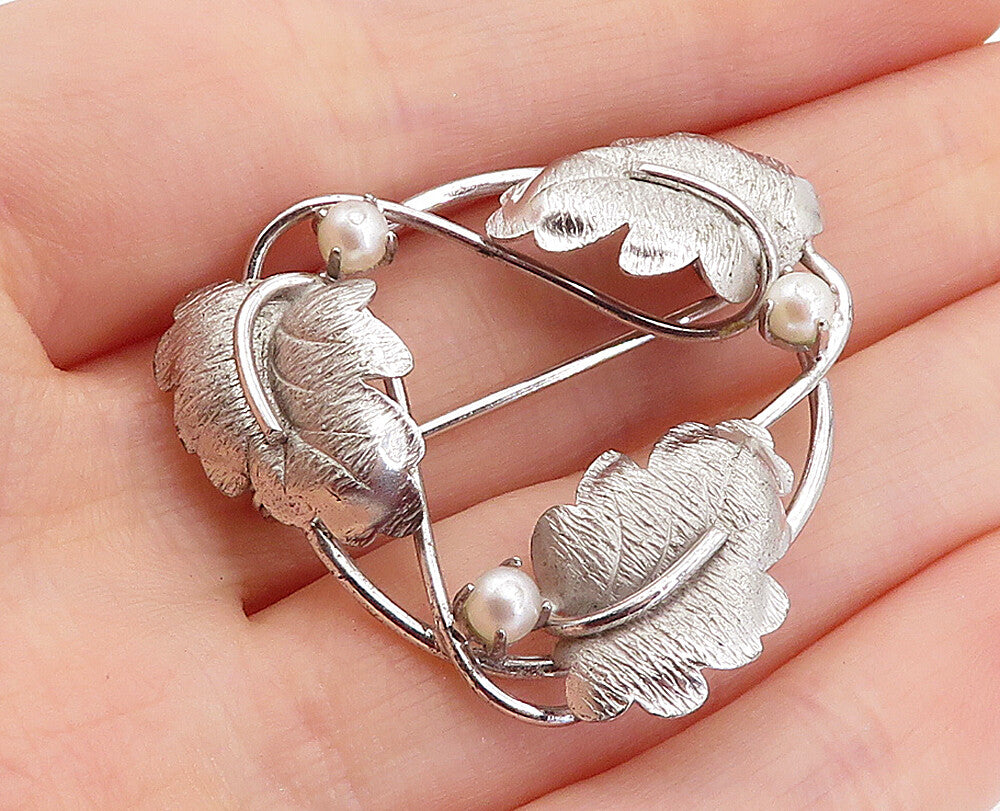 CARL ART 925 Sterling Silver  Vintage Petite Pearls Floral Brooch Pin  BP1483