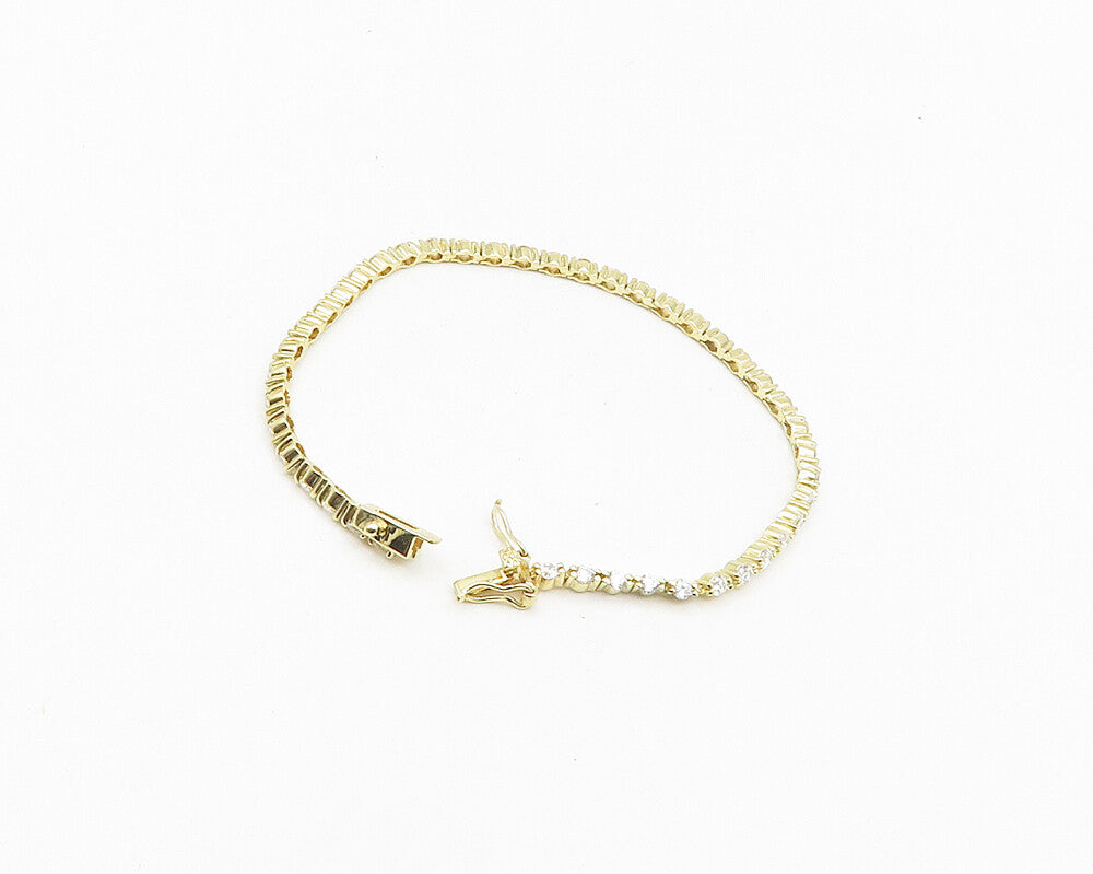 925 Sterling Silver  Shiny Cubic Zirconia Gold Plated Tennis Bracelet  BT7374