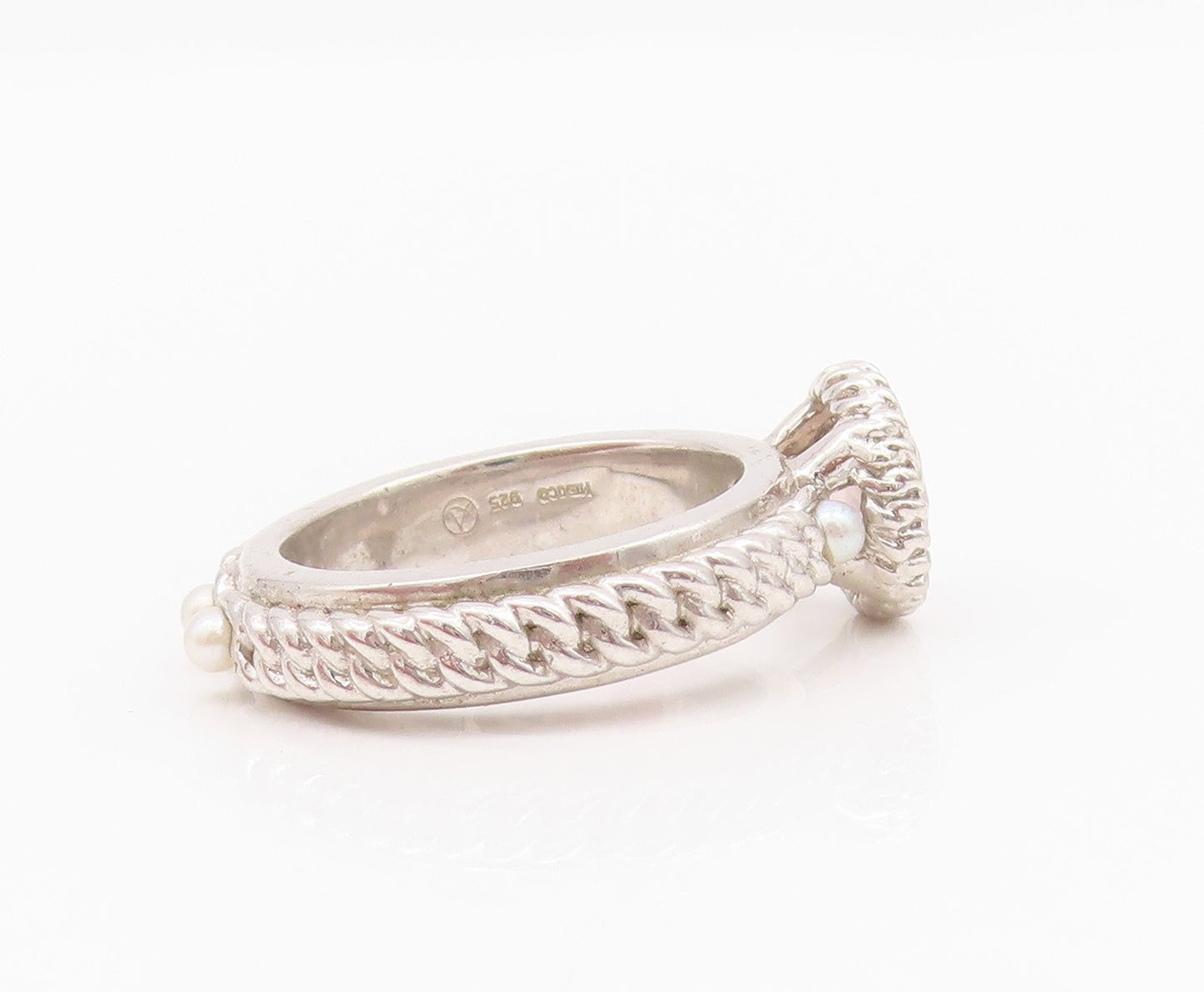 925 Sterling Silver Vintage Ring ATELIER Pearls & Gemstone Roped   Sz 6  RG33070