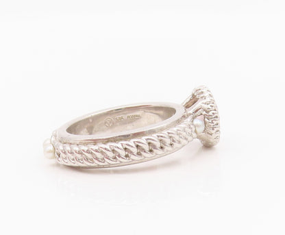 925 Sterling Silver Vintage Ring ATELIER Pearls & Gemstone Roped   Sz 6  RG33070