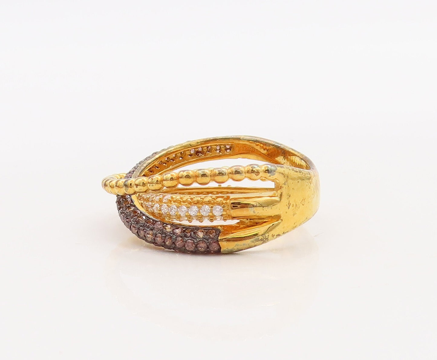 925 Sterling Silver Vintage Ring Gold Plated CZ Inlay Cutout Bands Sz 7  RG29876