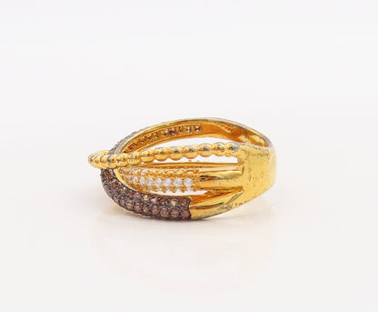 925 Sterling Silver Vintage Ring Gold Plated CZ Inlay Cutout Bands Sz 7  RG29876