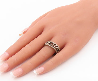 925 Sterling Silver Vintage Ring Dark Tone Swirly Design Cutout  Sz 11  RG31860