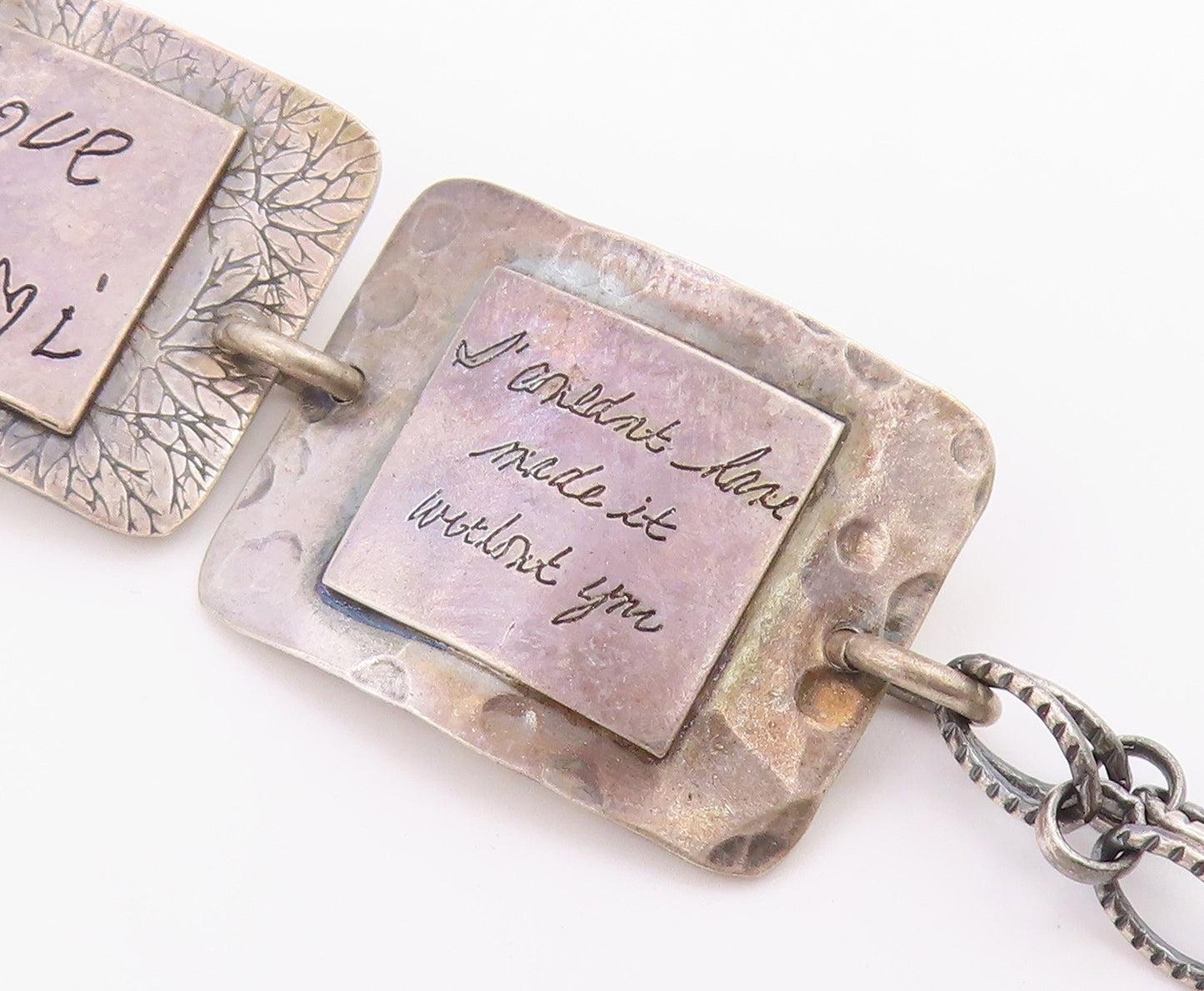 DESIGNER 925 Sterling Silver  Vintage Etched Writing Chain Bracelet  BT8656