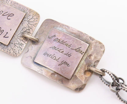 DESIGNER 925 Sterling Silver  Vintage Etched Writing Chain Bracelet  BT8656