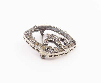 925 Sterling Silver Vintage Antique Open Floral Motif Topaz Brooch Pin  BP9849