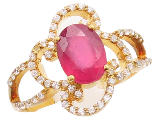 925 Sterling Silver Vintage Ring Gold Plated Ruby & CZ Flower  Sz 7  RG29721