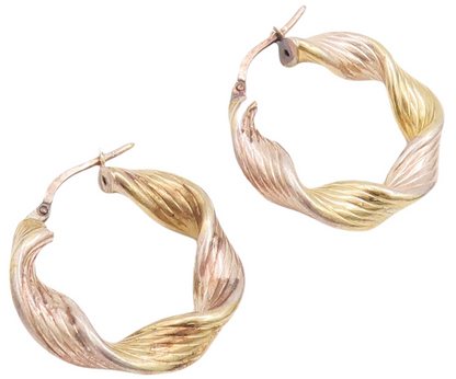 925 Sterling Silver Vintage Earrings Designer Grooved Twisted Hoops  EG13033