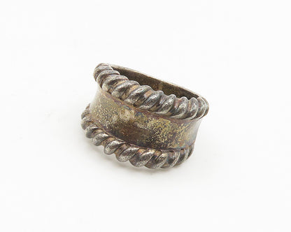 925 Sterling Silver  Vintage Dark Tone Twist Trim Band Ring Sz 7  RG18491