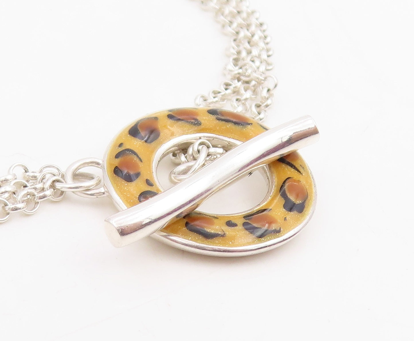 925 Sterling Silver Vintage Necklace DAVID SIGAL Enameled Leopard Toggle  NE4762
