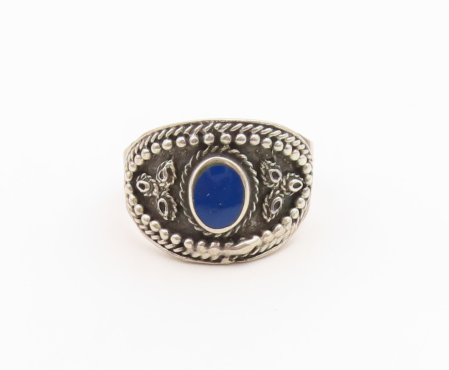 925 Sterling Silver Vintage Ring Lapis Lazuli Twisted Rope Band  Sz 9  RG36733