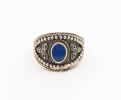 925 Sterling Silver Vintage Ring Lapis Lazuli Twisted Rope Band  Sz 9  RG36733