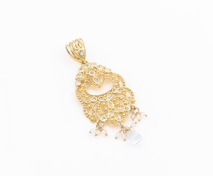 925 Sterling Silver Vintage Pendant Gold Plated Designer Blue Topaz  PT24293