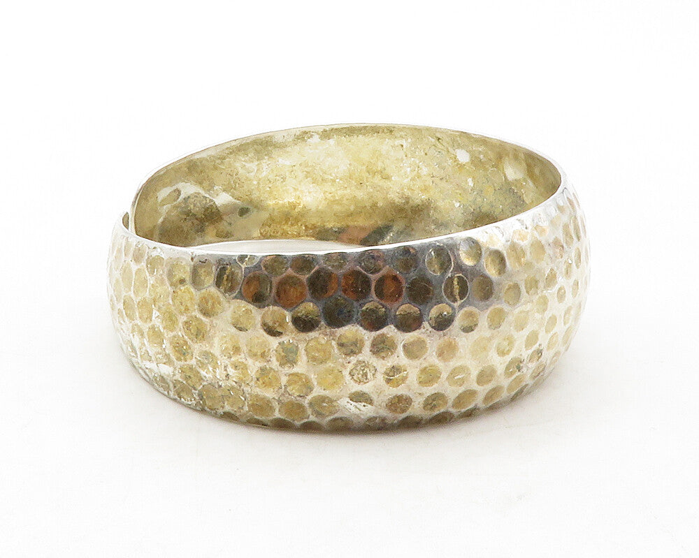 925 Sterling Silver  Vintage Shiny Hammered Round Cuff Bracelet  BT5013