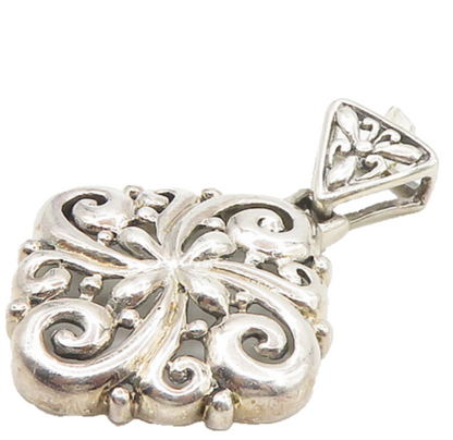 925 Sterling Silver  Vintage Shiny Polished Floral Design Pendant  PT13838