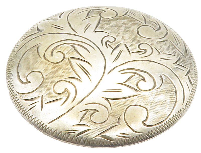 SIAM 925 Sterling Silver  Vintage Floral Vine Etched Round Brooch Pin  BP5920