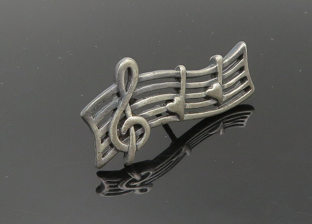 925 Sterling Silver  Vintage Treble Clef Music Notes Dark Tone  TR2999