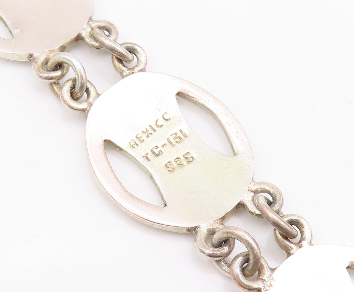 925 Sterling Silver Vintage Bracelet MEXICO Minimalist Oval Cutout Links BT10515
