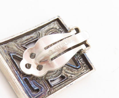 925 Sterling Silver Vintage Earrings MMA Rectangle Framed Celtic Knots  EG13277