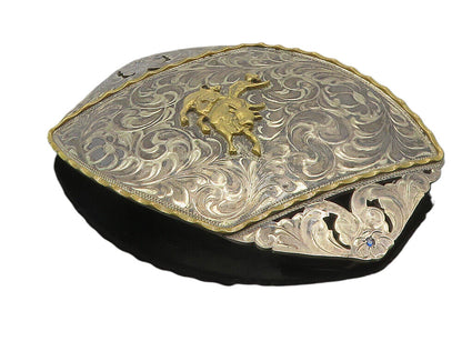 925 Sterling Silver  Vintage Two Tone Bull Rider Swirl Belt Buckle  TR1479
