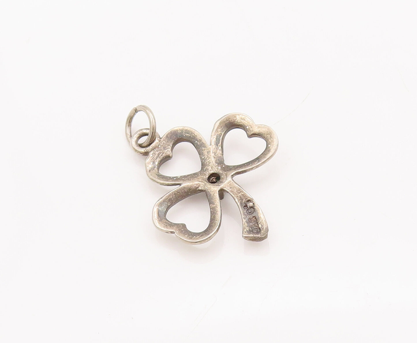 925 Sterling Silver Vintage Pendant Mini Emerald Beaded Cutout Clover  PT23072