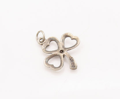 925 Sterling Silver Vintage Pendant Mini Emerald Beaded Cutout Clover  PT23072