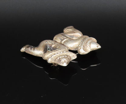 925 Silver  Vintage Double Figure With Hat Facing Back Brooch Pin  BP9955