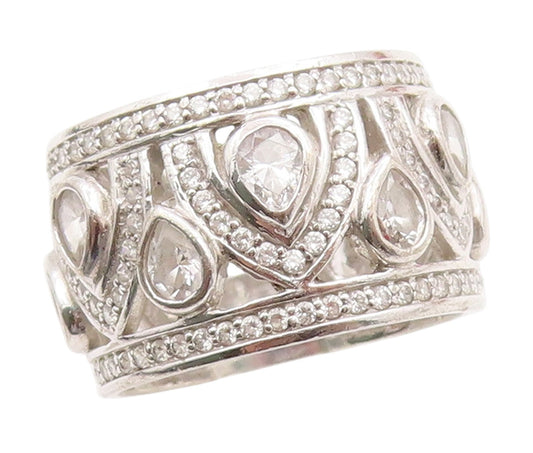 925 Sterling Silver Vintage Ring CZ Intricate Openwork Wide Band  Sz 7  RG34733