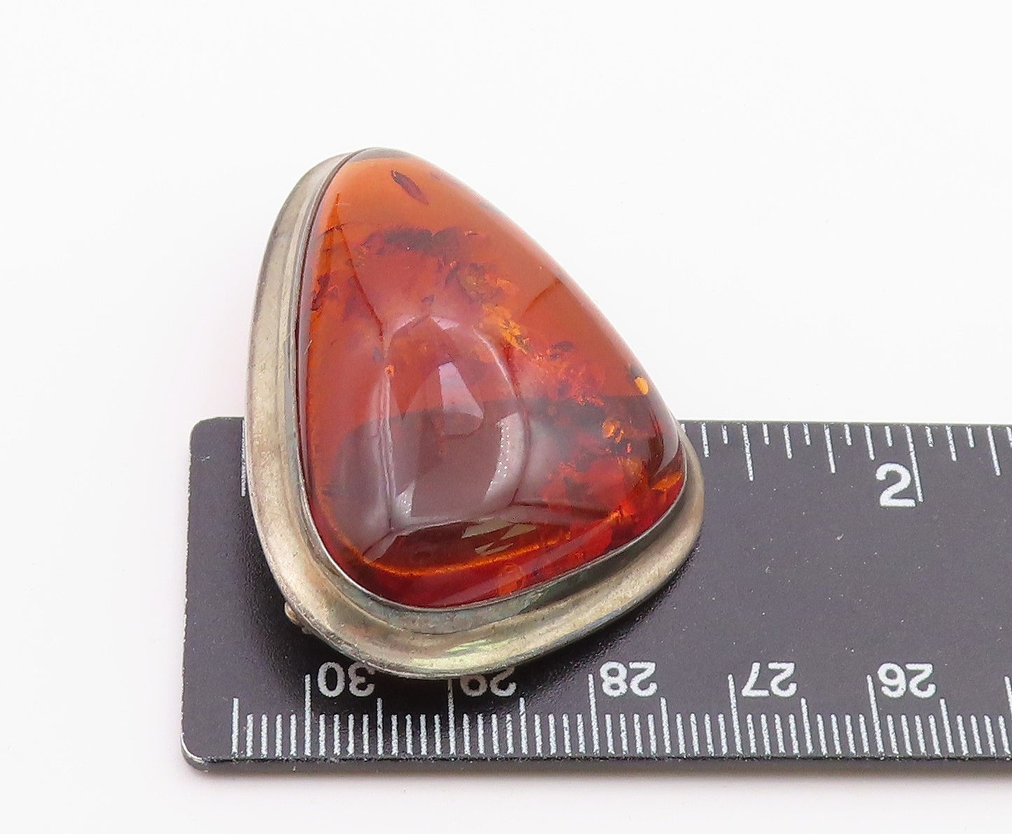 925 Sterling Silver  Vintage Cabochon Cut Amber Smooth Brooch Pin  BP9038