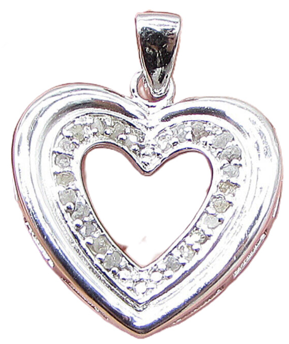 925 Sterling Silver  .20ctw Genuine Diamonds Love Heart Pendant  PT1269