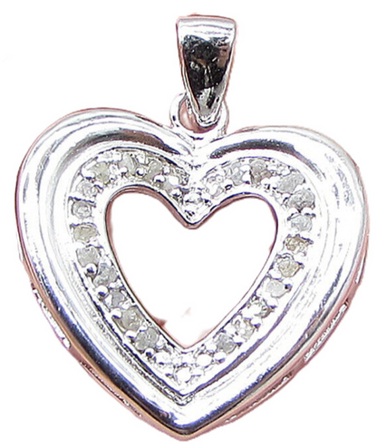 925 Sterling Silver  .20ctw Genuine Diamonds Love Heart Pendant  PT1269