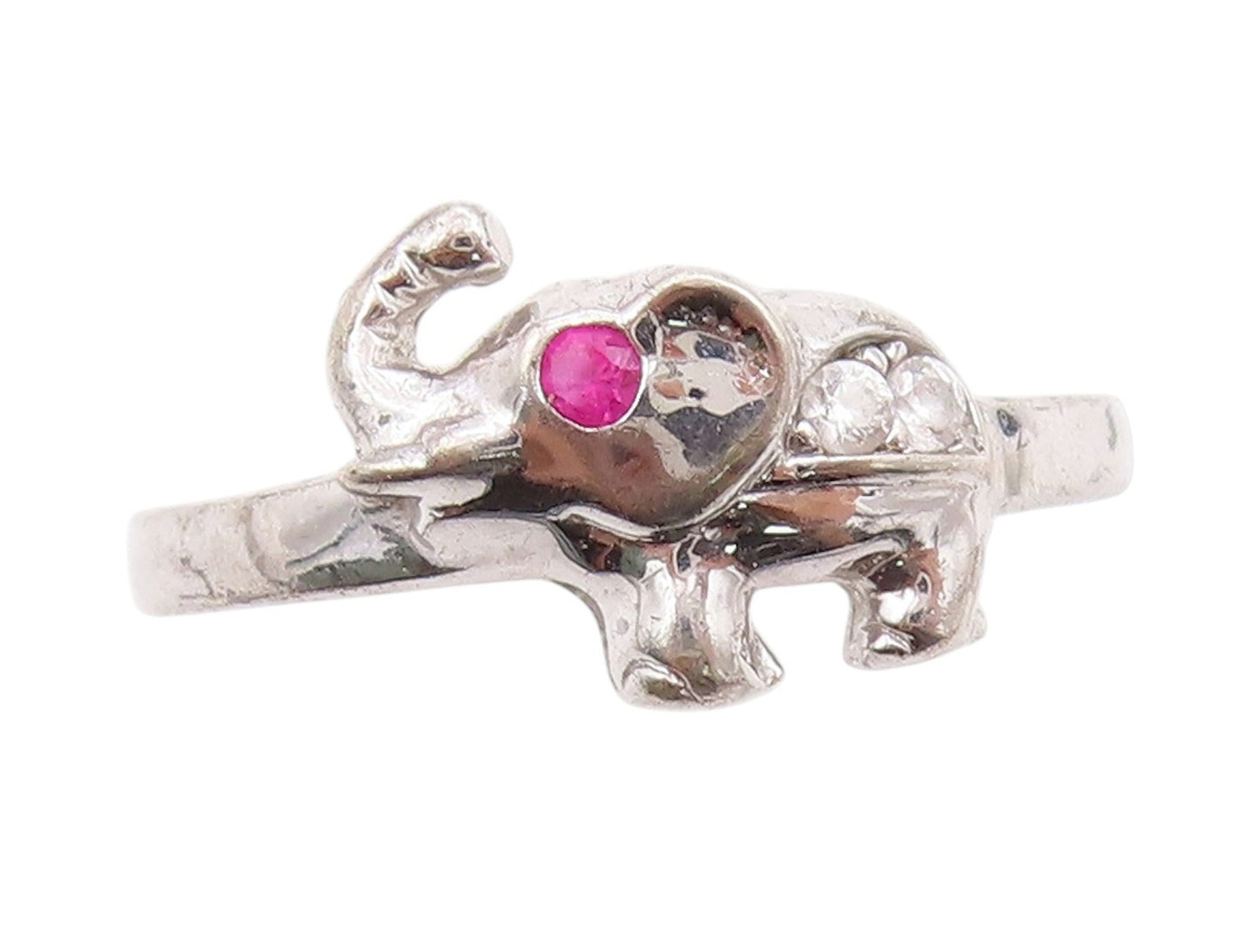 925 Sterling Silver Vintage Ring Ruby Eyed Fortune Elephant Band  Sz 8  RG33587